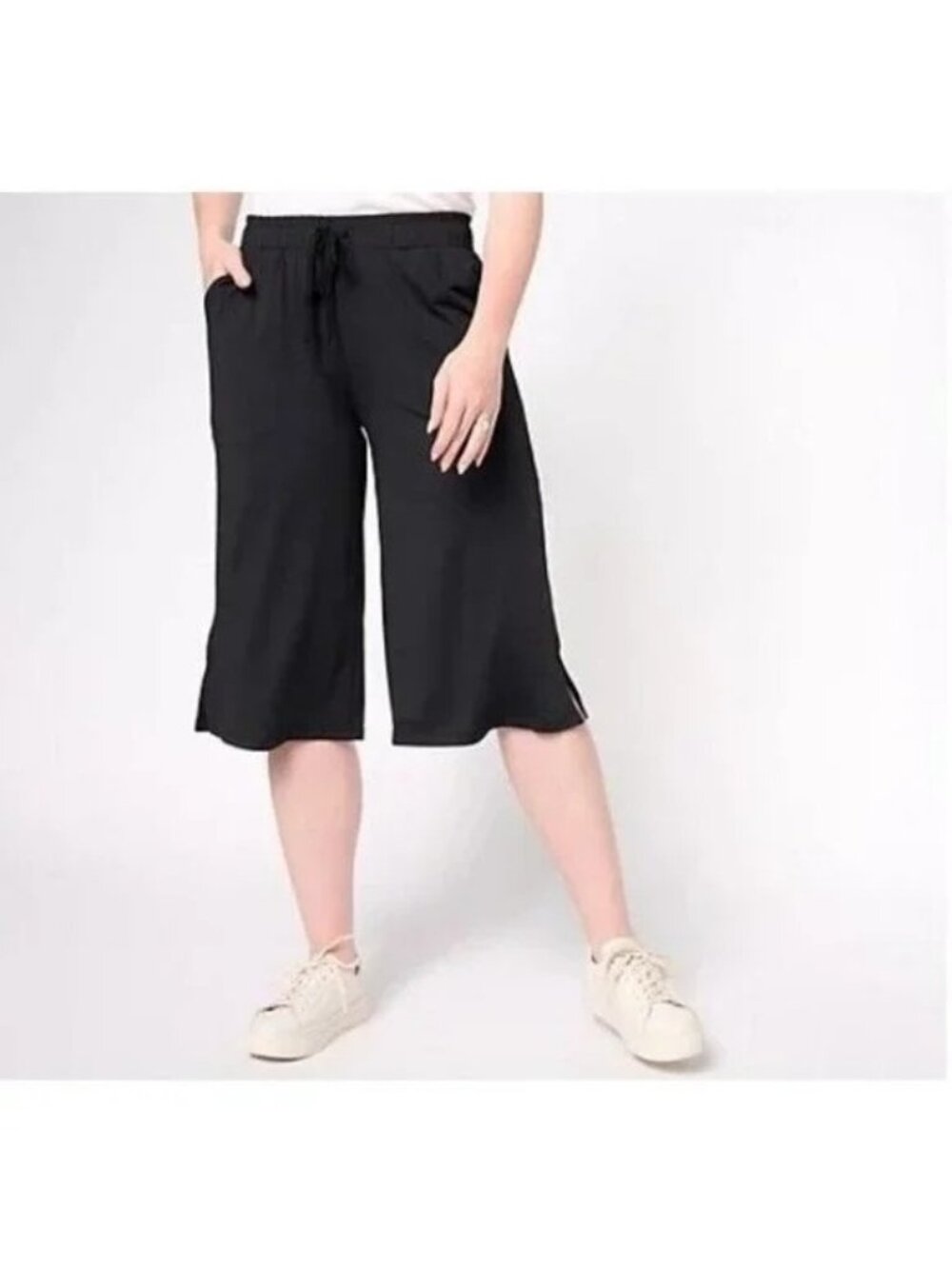 Cuddl Duds Sunwear Capris Pants Solid Black Womens Size Medium Polyester Spandex